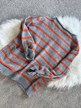Gray and Orange Striped Women’s Sweater